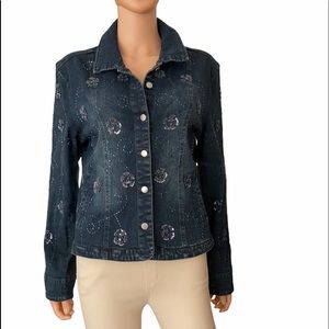 Vintage Flashback Couture Embellished Sequin Denim Jacket Y2K